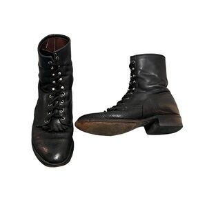 Larry Mahan Vintage Leather Lace up Ankle Boots Size 9.5 EE Western